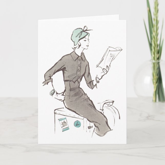 Tarjeta moda de los años 50 - saludo o Notecard (Anverso)