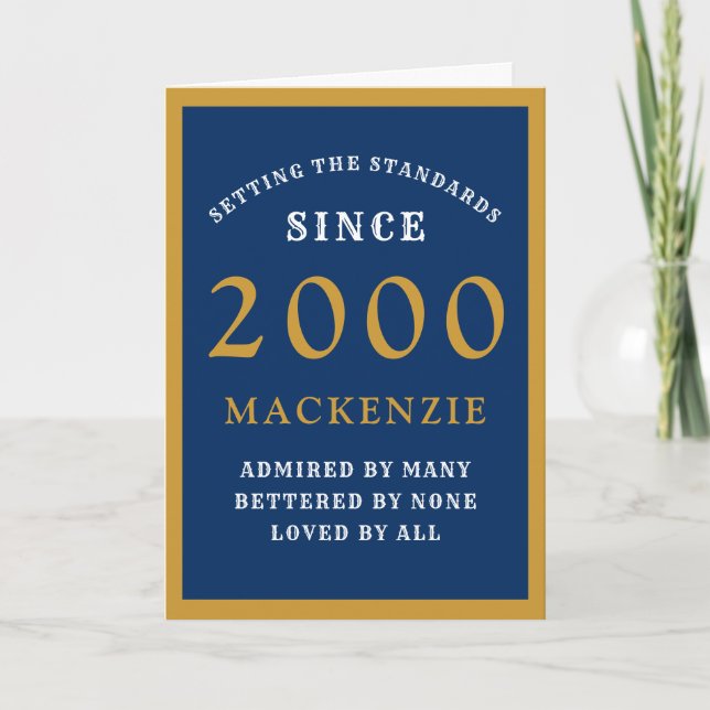 Tarjeta Moda de oro azul 21º cumpleaños 2000 personalizada (Anverso)