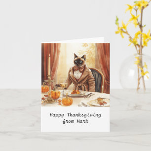 Tarjeta Moda de otoño gato siamés gatito en la cena