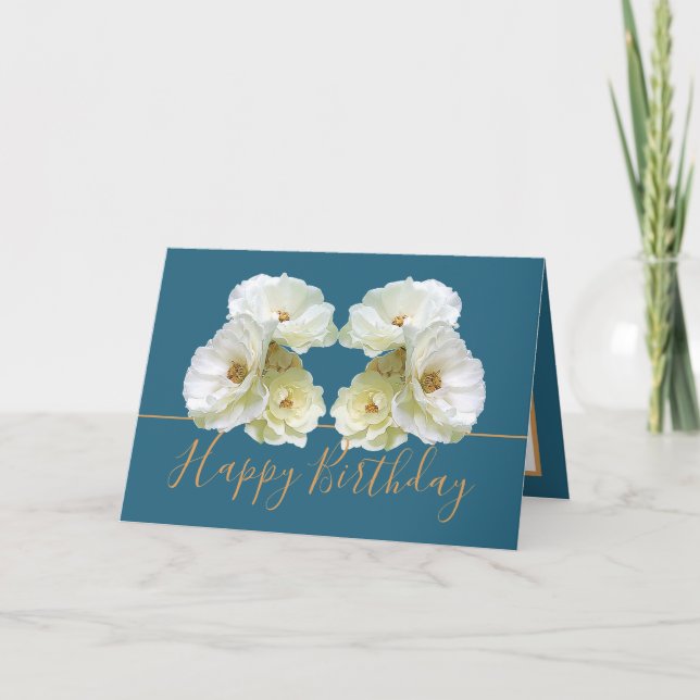 Tarjeta Moda de rosas blancas elegante Bouquet floral Cump (Anverso)