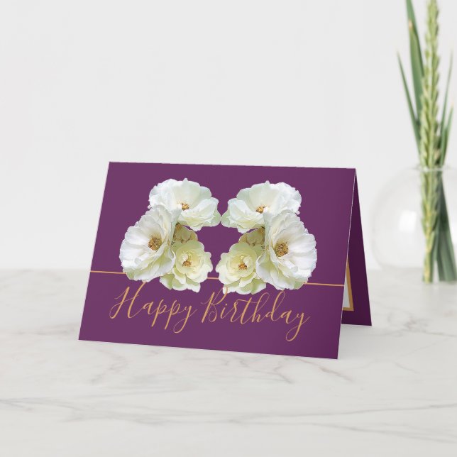 Tarjeta Moda de rosas blancas elegante Bouquet floral Cump (Anverso)