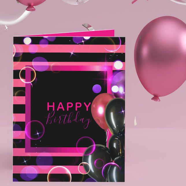 Tarjeta Moda Elegante De Moda Rosa Y Negro Feliz Cumpleaño (Subido por el creador)