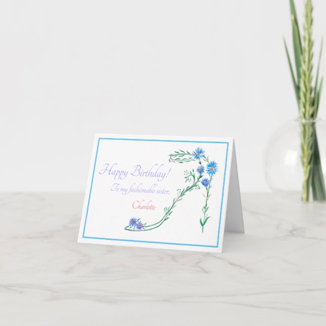 Tarjeta Moda Floral Acuarela Cumpleaños Hermana (Anverso)