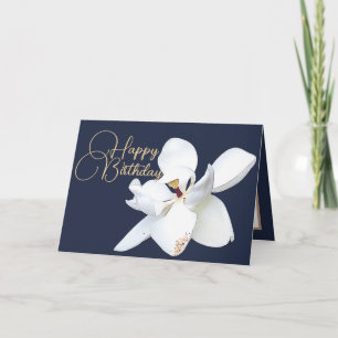 Tarjeta Moda Floral Blanco Magnolia Flor Azul cumpleaños
