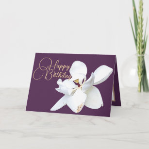 Tarjeta Moda Floral Blanco Magnolia Flor Purple Cumpleaños