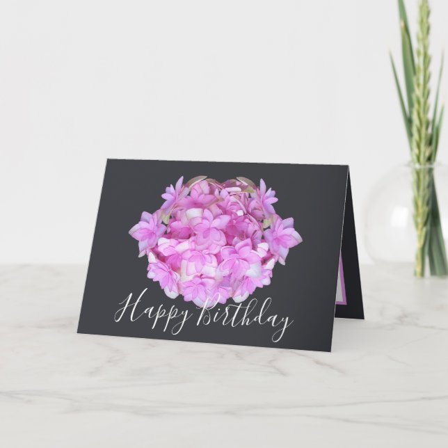 Tarjeta Moda floral Bouquet Pink Hydrangea Cumpleaños flor (Anverso)