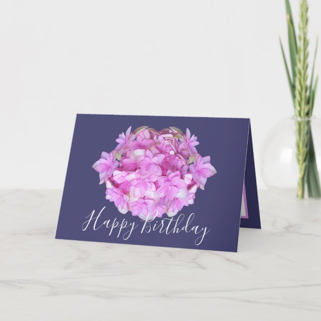 Tarjeta Moda floral Bouquet Pink Hydrangea Cumpleaños flor (Anverso)