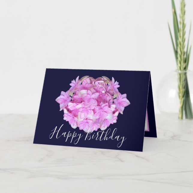 Tarjeta Moda floral Bouquet Pink Hydrangea Cumpleaños flor (Anverso)