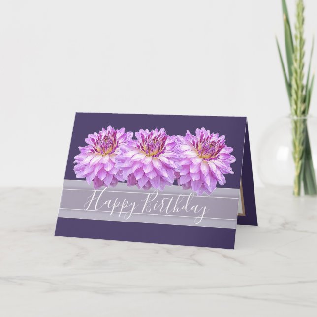 Tarjeta Moda Floral Bouquet Purple Dahlia Flores Cumpleaño (Anverso)
