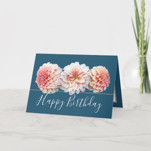 Tarjeta Moda Floral Bouquet Rosa Dahlia Flores Cumpleaños (Anverso)