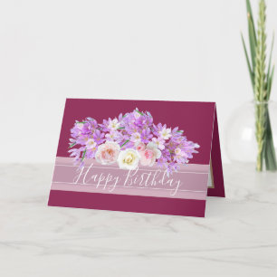Tarjeta Moda Floral Bouquet Rosa y Crocus Flowers Cumpleañ