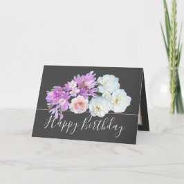 Tarjeta Moda Floral Bouquet Rosa y Crocus Flowers Cumpleañ