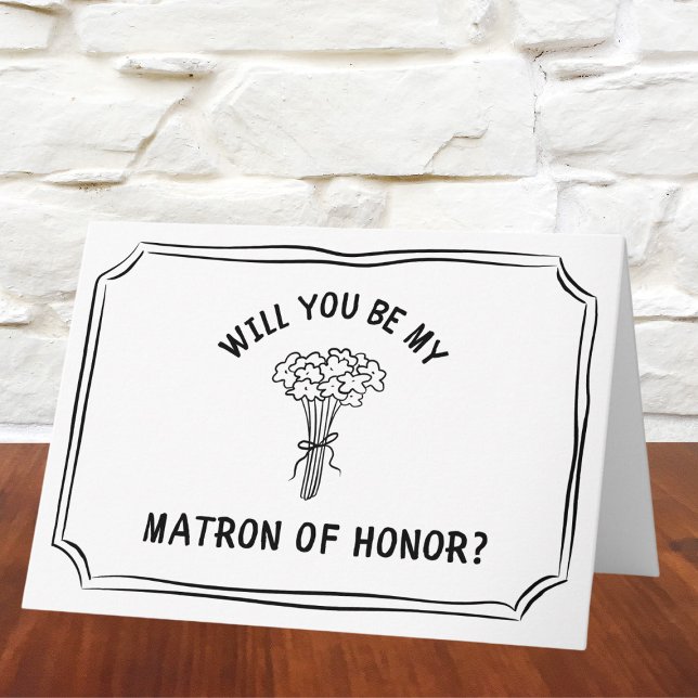 Tarjeta Moda Floral Bow Bouquet Matrón de Honor Propuesta (This minimalist floral matron of honor proposal card offers a chic way to ask your bestie..)
