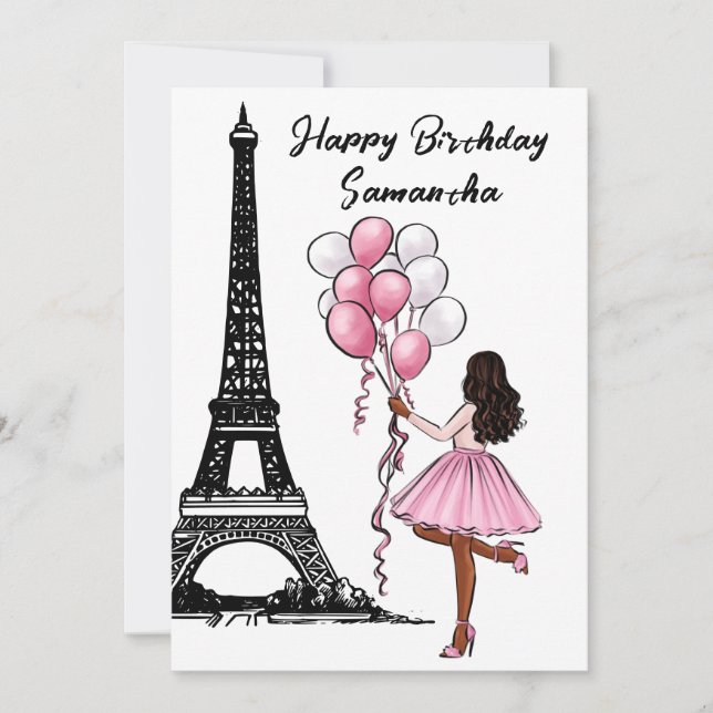 Tarjeta Moda fotográfica Torre Eiffel, Balloons Cumpleaños (Anverso)