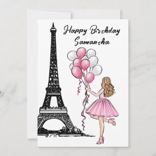 Tarjeta Moda fotográfica Torre Eiffel, Balloons Cumpleaños