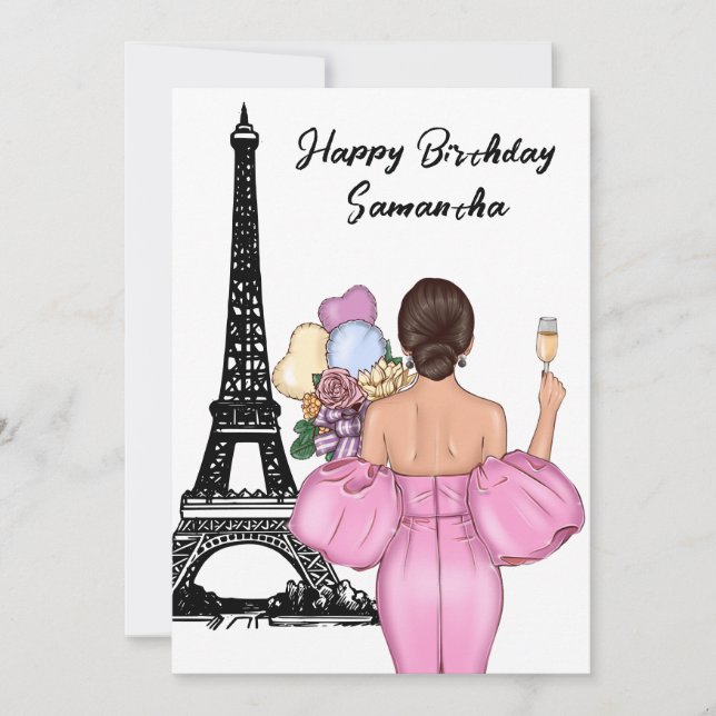Tarjeta Moda fotográfica Torre Eiffel Chica Rosa París Cum (Anverso)