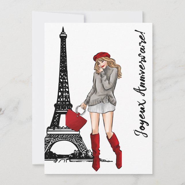 Tarjeta Moda fotográfica Torre Eiffel, cumpleaños de París (Anverso)