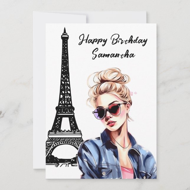 Tarjeta Moda fotográfica Torre Eiffel Moda Chica París Cum (Anverso)