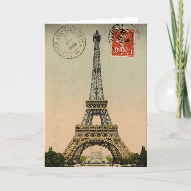 Tarjeta Moda francesa de época Torre Eiffel Paris Postcard (Anverso)