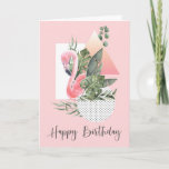 Tarjeta Moda Funny Flamingo Rosado Tropical Cumpleaños<br><div class="desc">Elegantemente única e ingeniosa, esta tarjeta tropical de cumpleaños para ella cuenta con un elegante flamenco rosa dispuesto en un collage tropical con formas geométricas en capas y follaje tropical. El texto de Feliz Cumpleaños está escrito en un encantador estilo escrito a mano. El texto de la tarjeta interior se...</div>