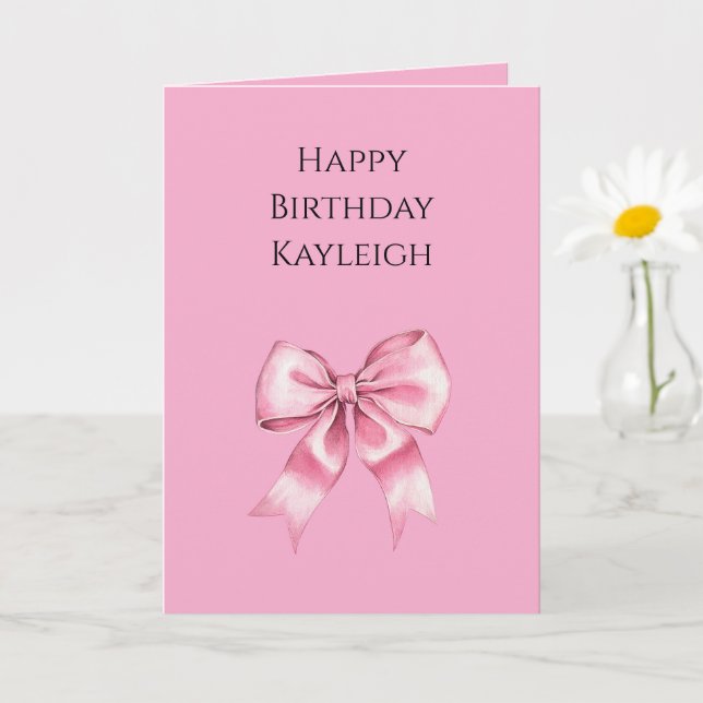 Tarjeta Moda Girly Pink Bows Cumpleaños (Planta pequeña)
