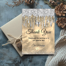 Tarjeta Moda goteo de purpurinas de plata dorada Gracias