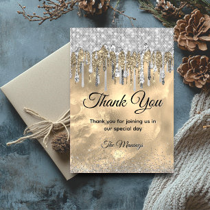 Tarjeta Moda goteo de purpurinas de plata dorada Gracias