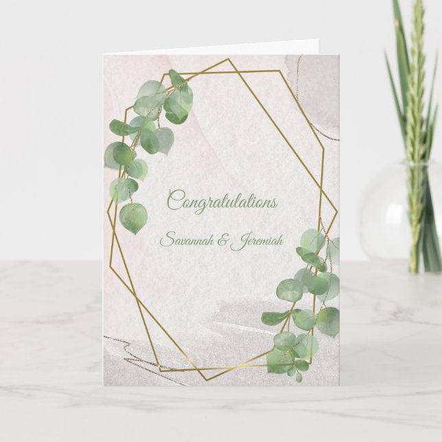 Tarjeta Moda Green Gold Greenery Felicitaciones Boda (Anverso)