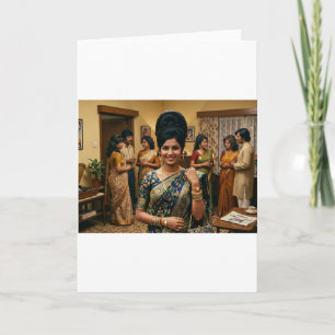 Tarjeta Moda india retro de los 70 y peinado bouffant Il