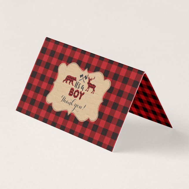 Tarjeta Moda Lumberjack Red Buffalo Baby Shower Gracias (Anverso)