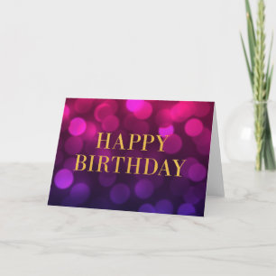 Tarjeta Moda Magenta Bokeh ilumina Faux Gold Happy Birday