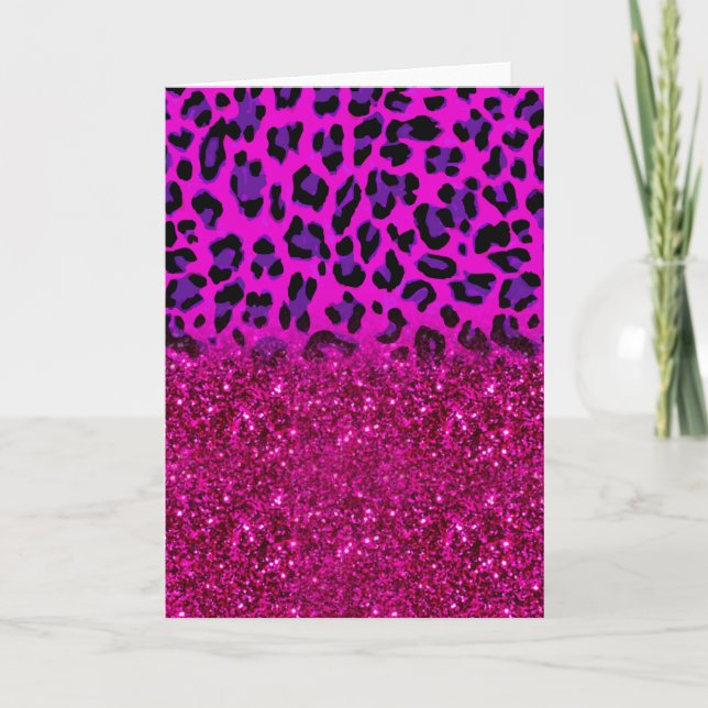 Tarjeta Moda moderna rosa morado Purpurina leopardo (Anverso)