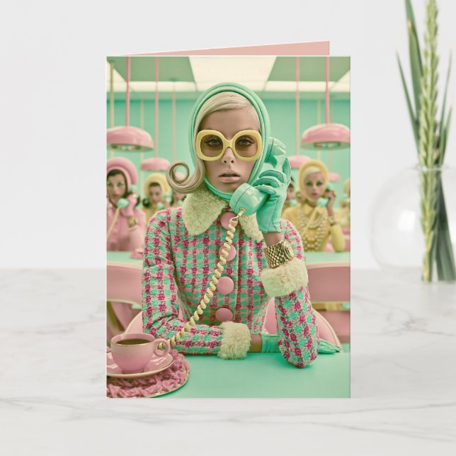 Tarjeta Moda Retro Pastel de Centro de Llamadas (Anverso)