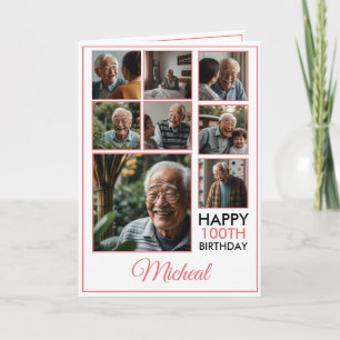 Tarjeta Moda Roja 8 Collage de fotos 100 cumpleaños