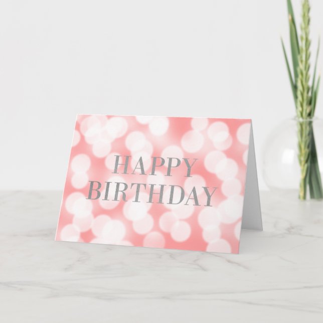 Tarjeta Moda Rosa Bokeh ilumina Faux Silver Feliz cumpleañ (Anverso)
