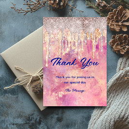 Tarjeta Moda rosa goteo holográfico rosa rubor gracias