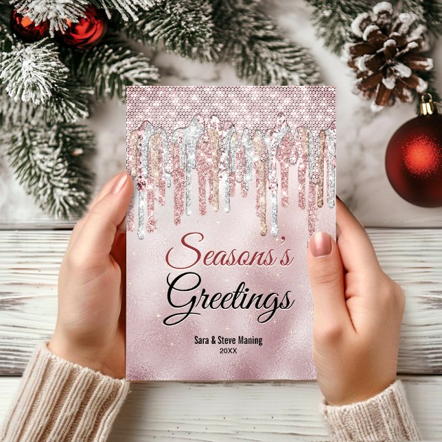 Tarjeta Moda rosa oro gotea Navidades de año nuevo saludo (Subido por el creador)