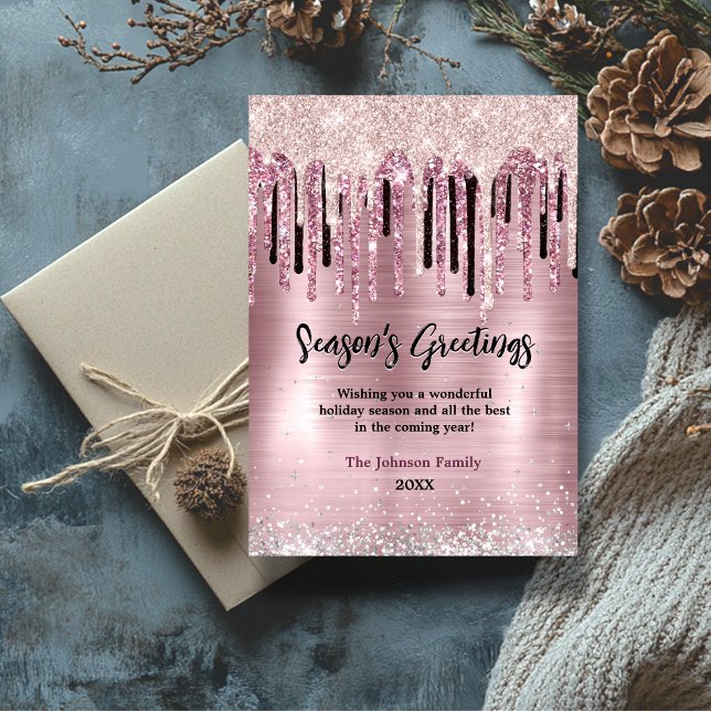 Tarjeta Moda rosa oro gotea Navidades de año nuevo saludos (Subido por el creador)
