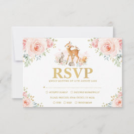 Tarjeta Moda Rubor Gold Woodland Floral Baby Animales RSVP