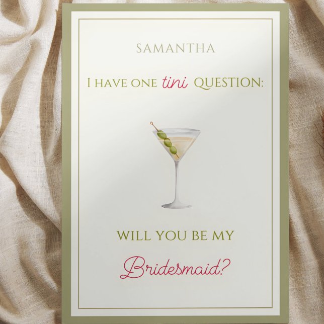 Tarjeta Moda Sucia Martini - Propuesta de dama de honor (Ask your bestie in style with this martini-themed Bridesmaid proposal card—trendy, fun, and chic.)