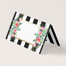 Tarjeta Moda Vintage Floral Black Stripes Gold Boda