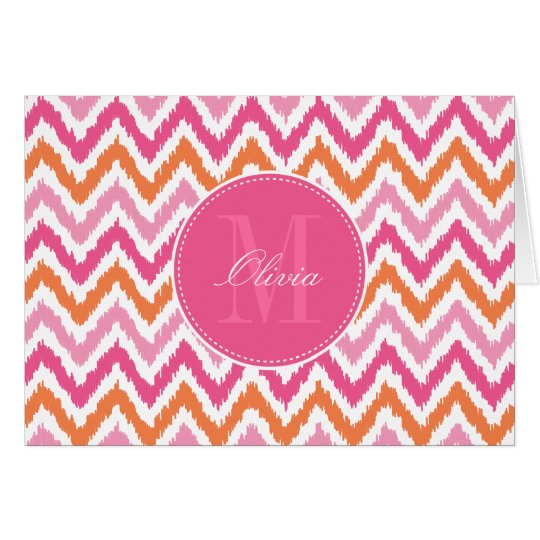 Tarjeta Modelo fucsia rosado anaranjado de Ikat del zigzag