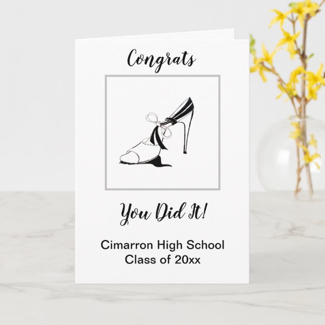 Tarjeta Moden Slipper Black Graduals Congrats Lo Hiciste C (flor amarilla)