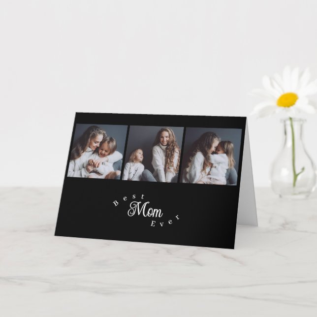 Tarjeta Modern Best Mom Ever Black 3 Photo  Mother's Day (Planta pequeña)