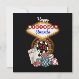 Tarjeta Modern Black Vegas Casino Night Theme Birthday