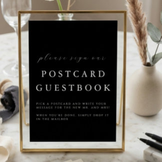 Tarjeta Modern Black Wedding Postcard Guestbook Sign