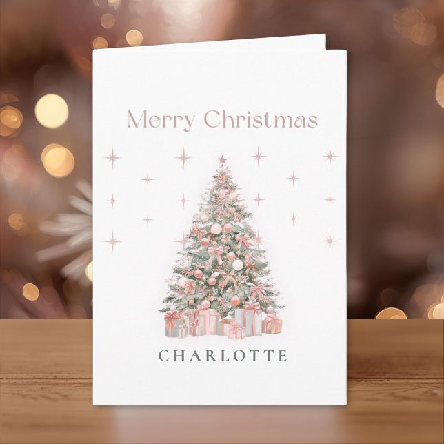 Tarjeta Modern Blush Christmas Tree – Personalized Holiday (Subido por el creador)
