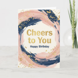 Tarjeta Modern Chic Navy and Blush Gold Splatter Birthday 