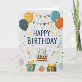 Tarjeta Modern Confetti & Balloons Happy Birthday Card