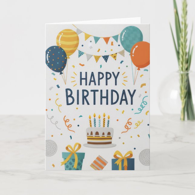 Tarjeta Modern Confetti & Balloons Happy Birthday Card (Anverso)